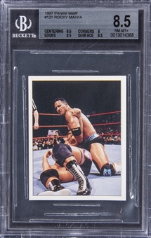 1997 Panini WWF Superstars Stickers #121 Rocky Maivia Rookie Card - BGS NM-MT+ 8.5